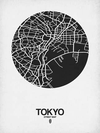 Framed Tokyo Street Map Black on White Print