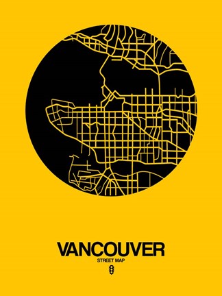 Framed Vancouver Street Map Yellow Print