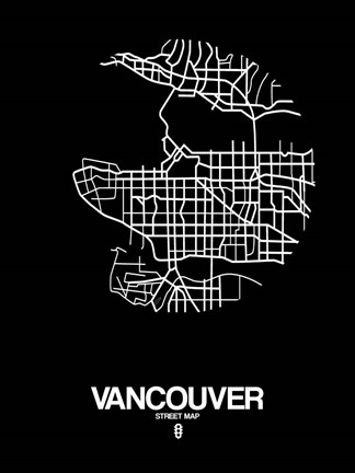 Framed Vancouver Street Map Black Print
