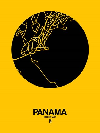 Framed Panama Street Map Yellow Print