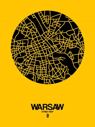 Framed Warsaw Street Map Yellow Print