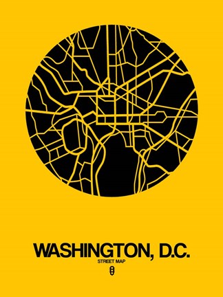 Framed Washington DC  Street Map Yellow Print
