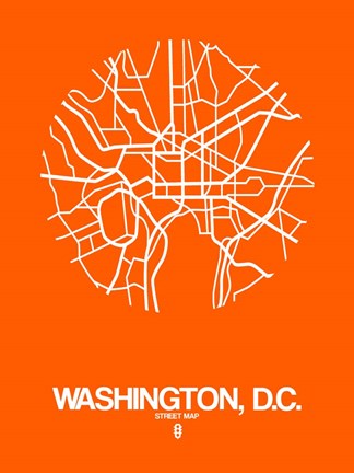 Framed Washington DC  Street Map Orange Print