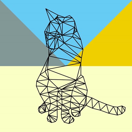 Framed Black Party Cat Polygon Print