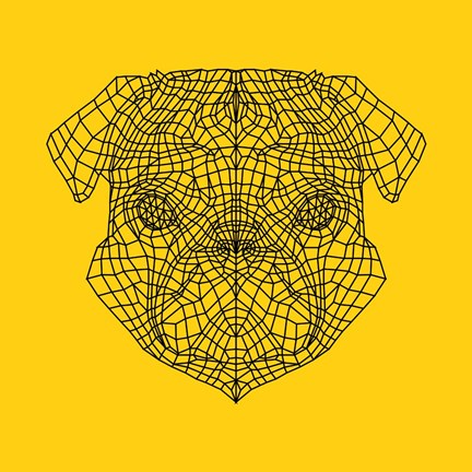 Framed Pug Head Yellow Mesh Print