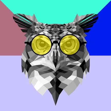 Framed Owl in Yellow Glasses Print