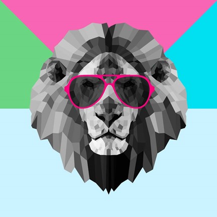 Framed Party Lion in Red Glasses Print