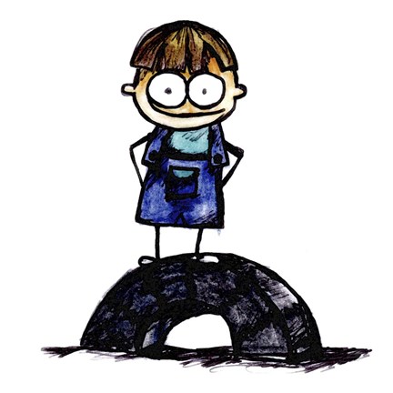 Framed Boy on Tire Print