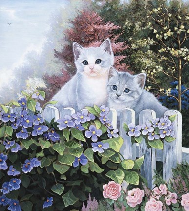 Framed Kittens In The Master's Garden Print