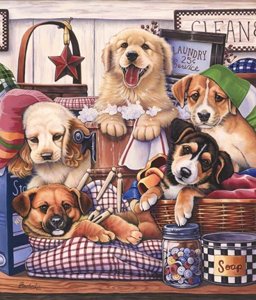 Framed Suds and Pups Print