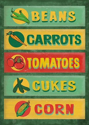 Framed Farm Stand Board - Veggies Print