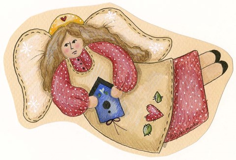 Framed Birdhouse Angel Print