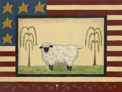 Framed Sheep With Flag Border Print
