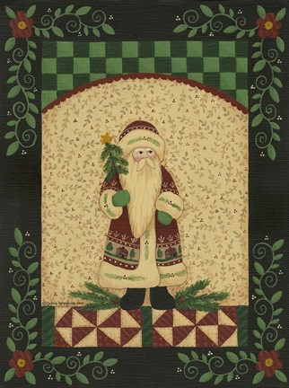 Framed Red Antique Santa With Cabins On Coat Print