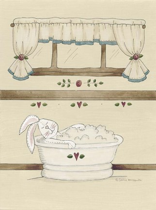 Framed One Bunny In Tub Print