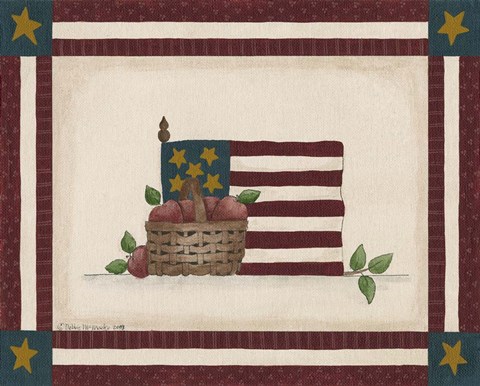 Framed Flag With Basket Of Apples Print