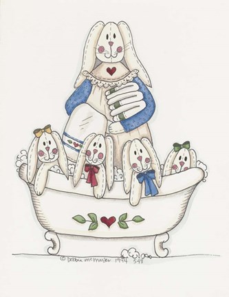 Framed Bath Time Bunnies 2 Print