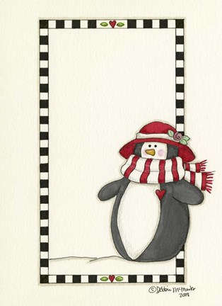 Framed Girl Penguin In Red Print