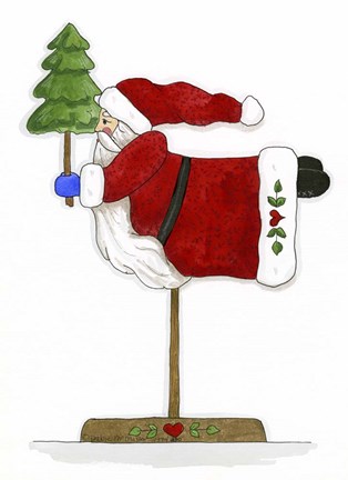 Framed Santa On A Stick Print