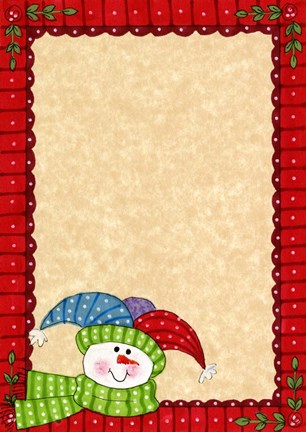 Framed Bright Snowman W/Red Border Print
