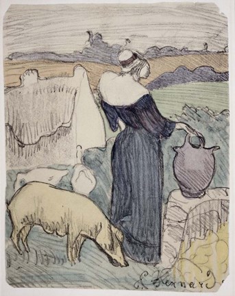 Framed Breton Woman on her Farm in Pont-Aven Print