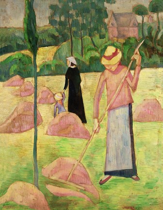 Framed Woman with Rake Print
