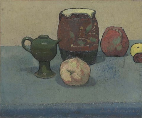 Framed Stoneware Pot and Apples, 1887 Print