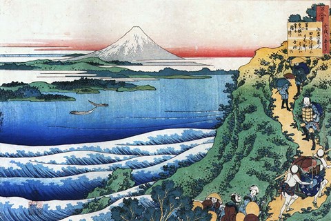 Framed Snow on Mount Fuji, Porters Climb Uphill. Print