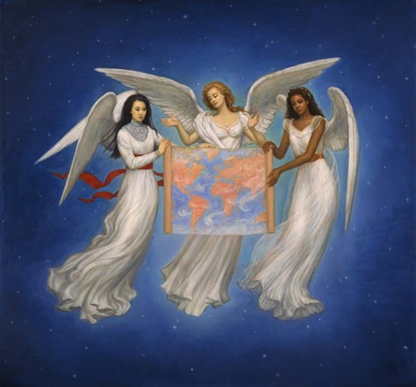 Framed Angels with map Print
