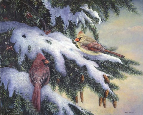 Framed Winter Cardinals Print