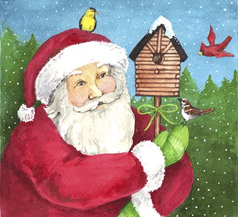 Framed Santa Log Birdhouse Print