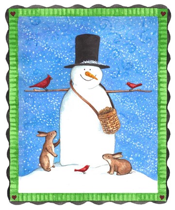 Framed Snowman Black Hat Heart Border Print