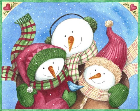 Framed Snowman With Bluebird Print
