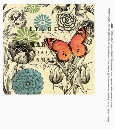 Framed French Butterflies Orange Print