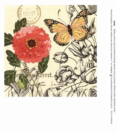 Framed French Butterflies Yellow-Orange Print