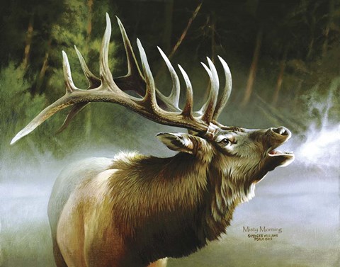 Framed Elk In Mist Print