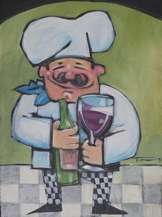 Framed Chef With Wine A Print