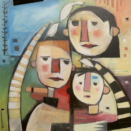 Framed Family In Garden With Cat Print