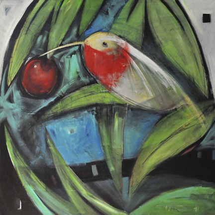 Framed Humming Bird And Cherry Print