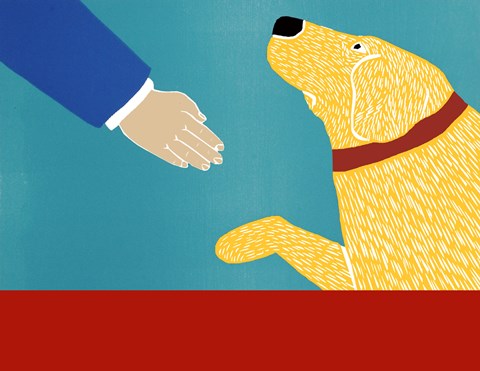 Framed Greeting Visitors Good Dog Banner Yellow Print