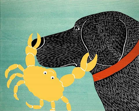Framed Crab Black Dog Yellow Crab Print