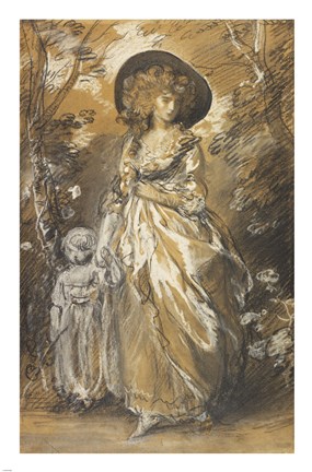Framed Lady Walking in a Garden with a Child Print