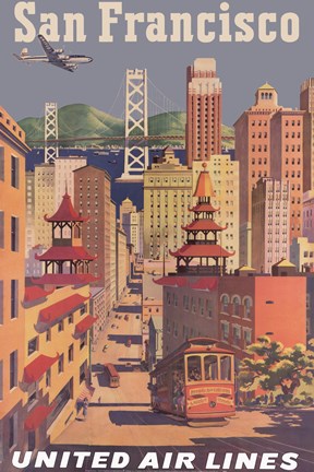 Framed Fly to San Francisco I Print