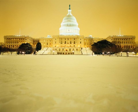 Framed US Capitol Building during Snow Storm, Washington DC Print