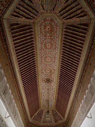 Framed Highly Decorated Roof of Palais Bahia, Marrakesh, Morocco Print