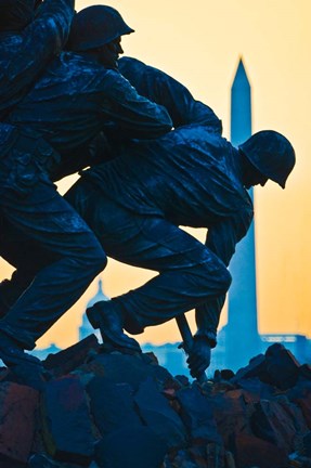 Framed Iwo Jima Memorial at Dusk, Arlington National Cemetery, Arlington, Virginia Print