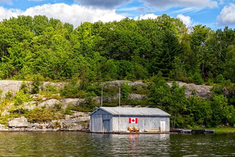 Framed Old Metal Boathouse, Lake Muskoka, Ontario, Canada Print