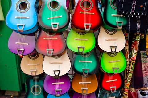 Framed Colorful Guitars, Downtown Los Angeles Print