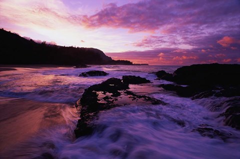 Framed Lumahai Beach at Sunset, HI Print