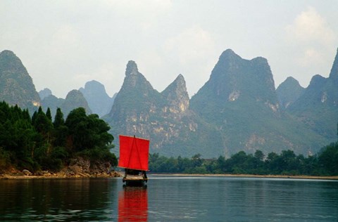 Framed Boat on Li River, Guilin, China Print